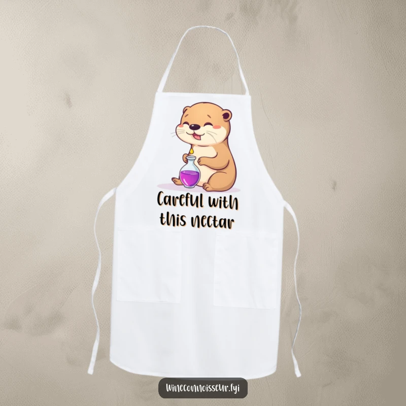 Funny kitchen apron with a contented otter carefully decanting a tiny liquid drop, perfect for cooking enthusiasts.