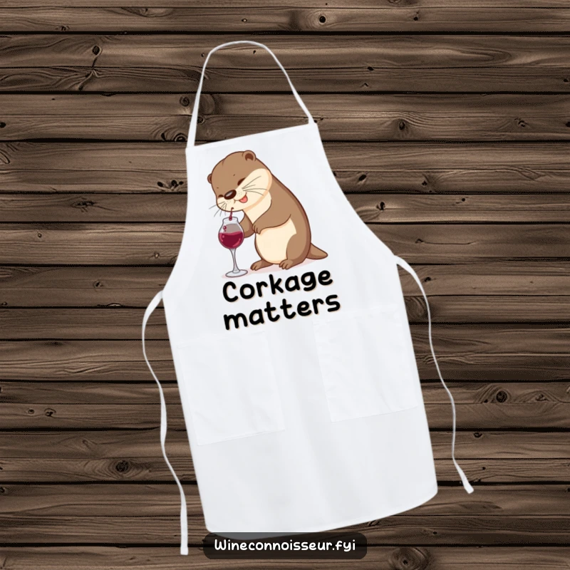 Funny Otter Apron: A cute otter hilariously attempts to pour wine from a tiny decanter, ideal for kitchen adventures.
