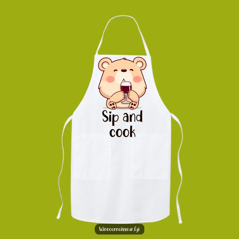 Funny Chef Wine Bear Apron: Content Character Kitchen Gift