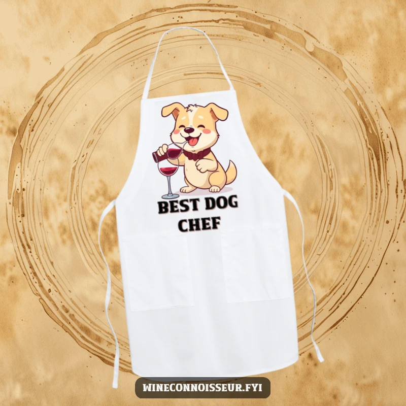 Funny apron with a cheerful dog pouring wine from a decanter with a flourish, perfect for stylish and protected cooking.
