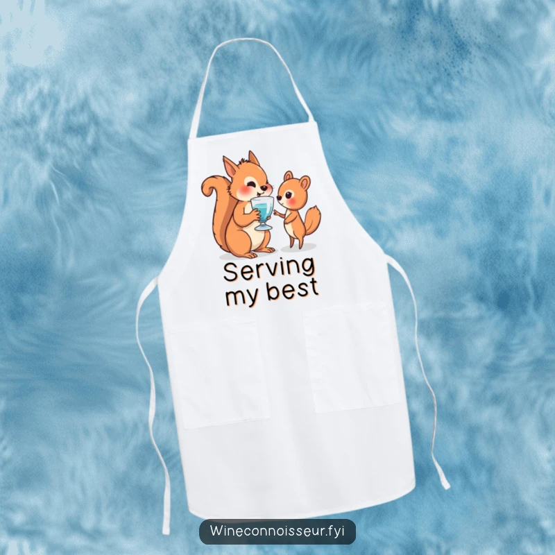 Funny apron with a wise squirrel offering a drink, ideal for kitchen tasks and spreading a cheerful vibe.