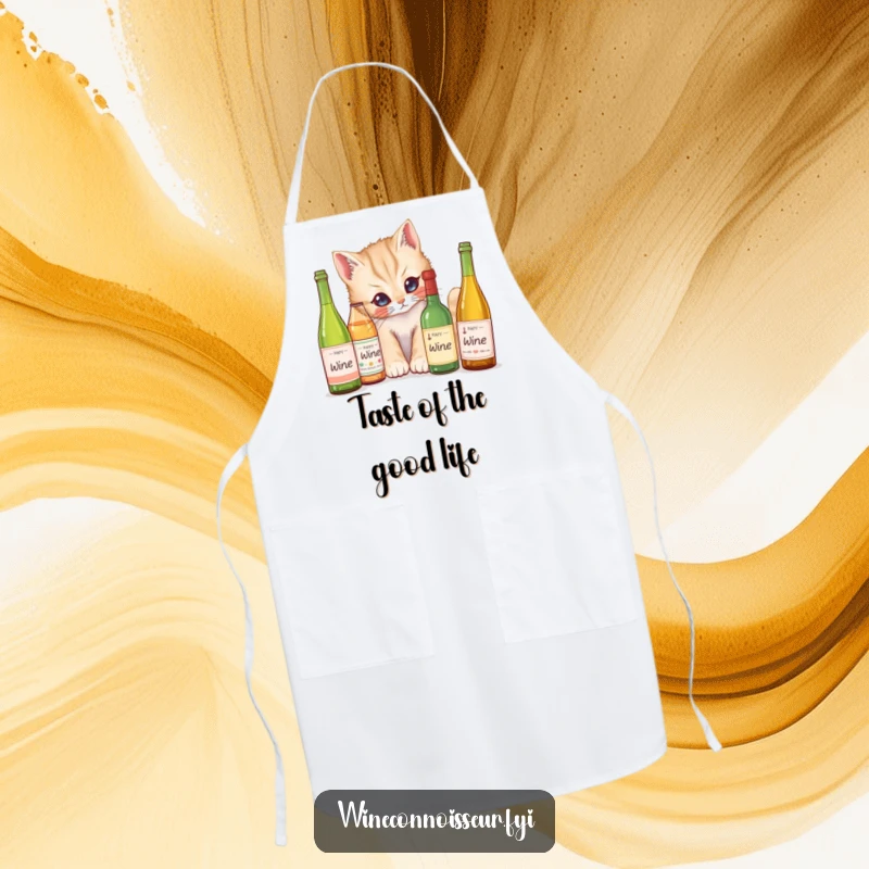 Funny Apron: A curious kitten peering at miniature wine bottles, adding charm and humor to kitchen duties.