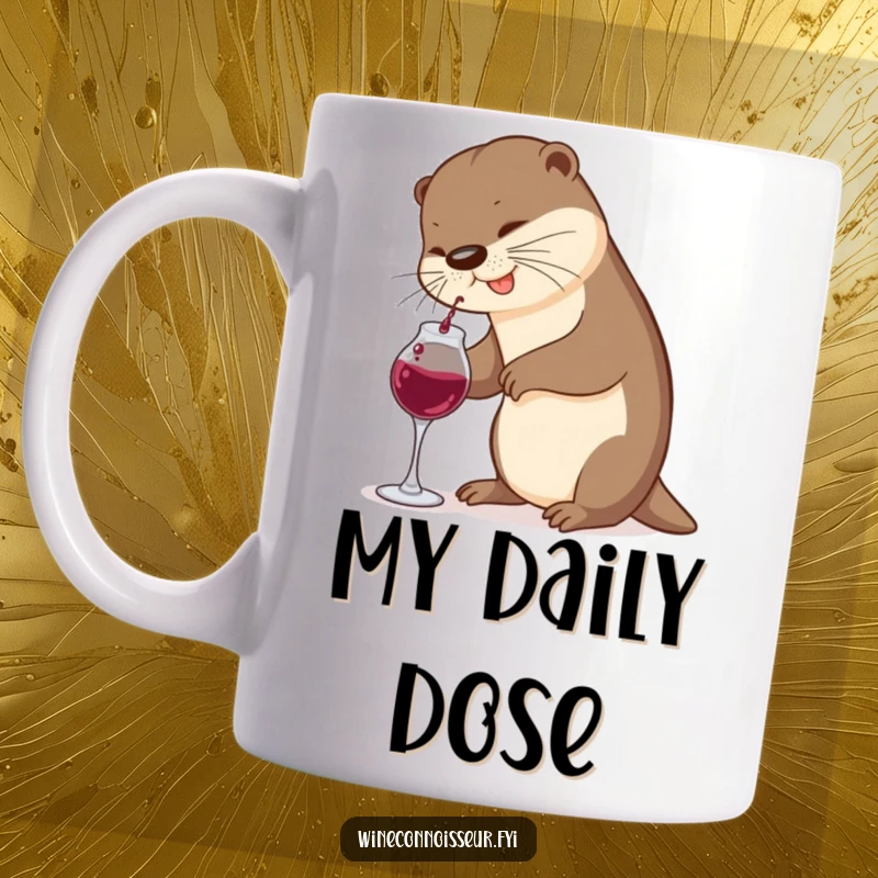 Funny Otter Mug: A cute otter clumsily pours wine from a tiny decanter, showing playful determination and a love for spirits.