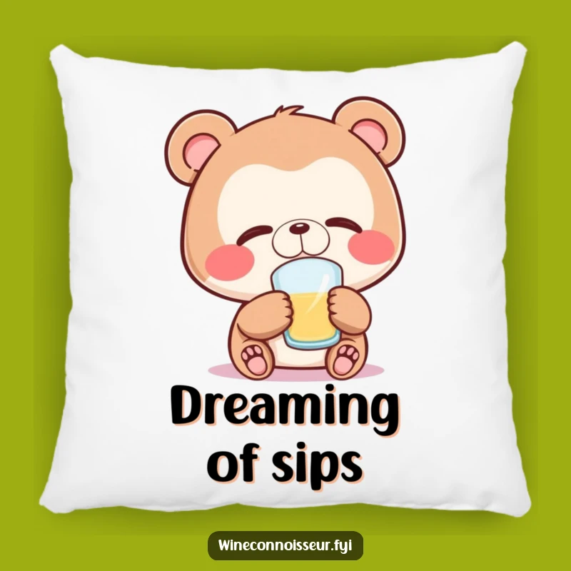 Funny Bear Sipping Pillow - Cozy Joyful Cushion, Gift