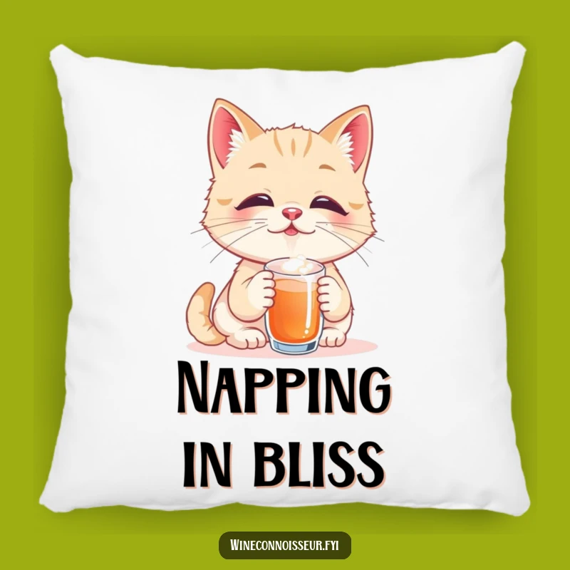 Funny Cat Bliss Pillow: Taster’s Perfect Sip, Cozy Funny Gift
