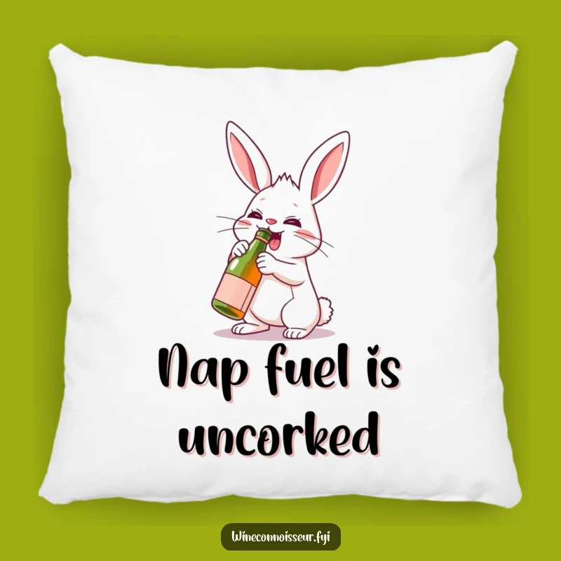 Funny Determined Rabbit Pillow - Cozy Wine Lover Accent