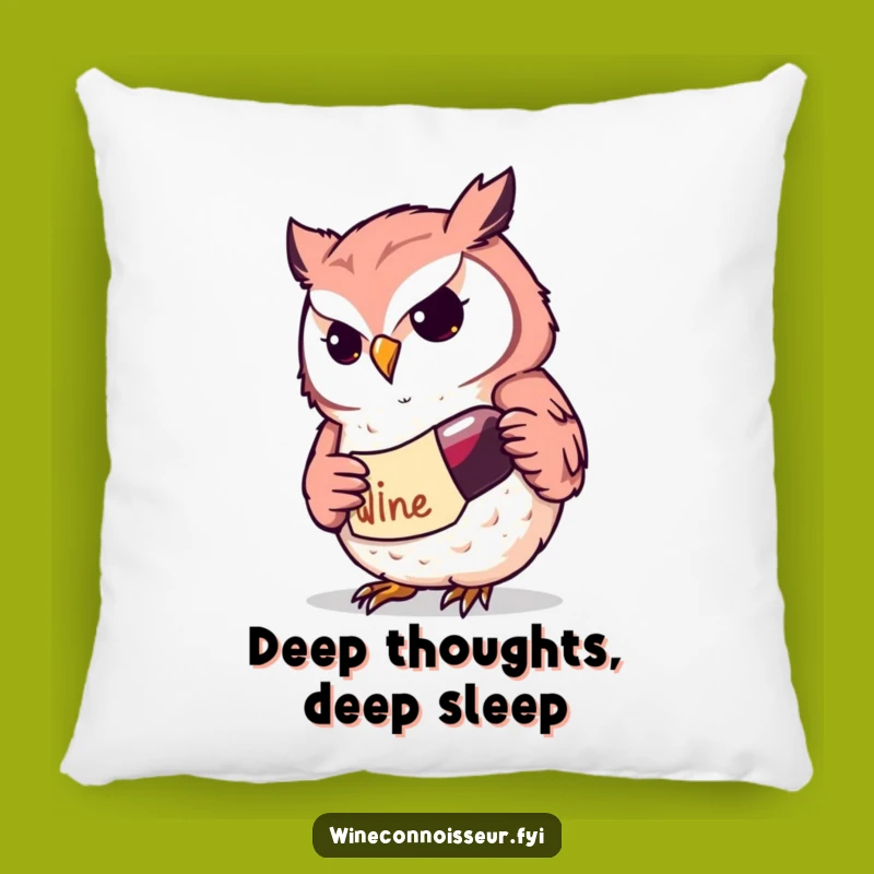 Funny Kawaii Owl Wine Pillow: Cozy Determined Scholar, Intellectual Comfort Gift