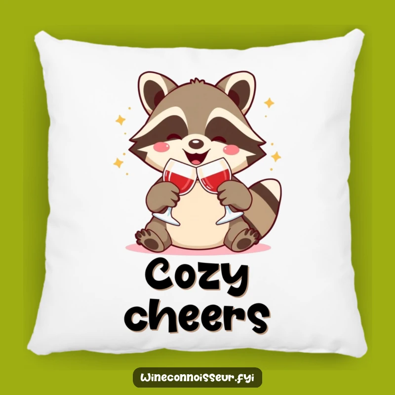 Funny Kawaii Raccoon Wine Toast Pillow: Cozy Celebration Accent, Gift