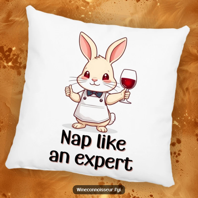 Funny brave rabbit sommelier pillow, wearing apron, nodding wisely, comfortable and humorous home decor.