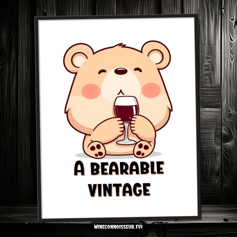 Funny digital art print of a content bear taking a small sip of wine. High-resolution art for instant download.