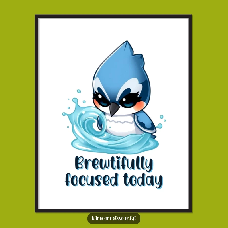 Funny Blue Jay Scientist Digital Print: Determined Character Analyzing, Art Gift