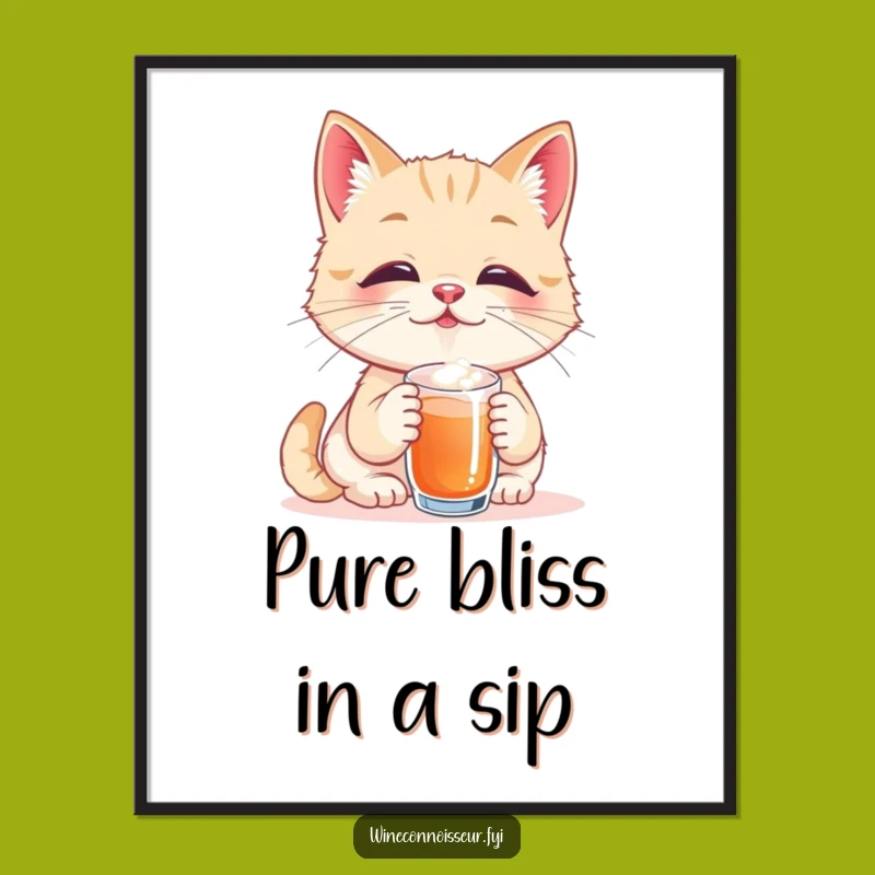 Funny Cat Bliss Digital Art: Taster’s Sip Captured, Instant Charm & Funny Gift