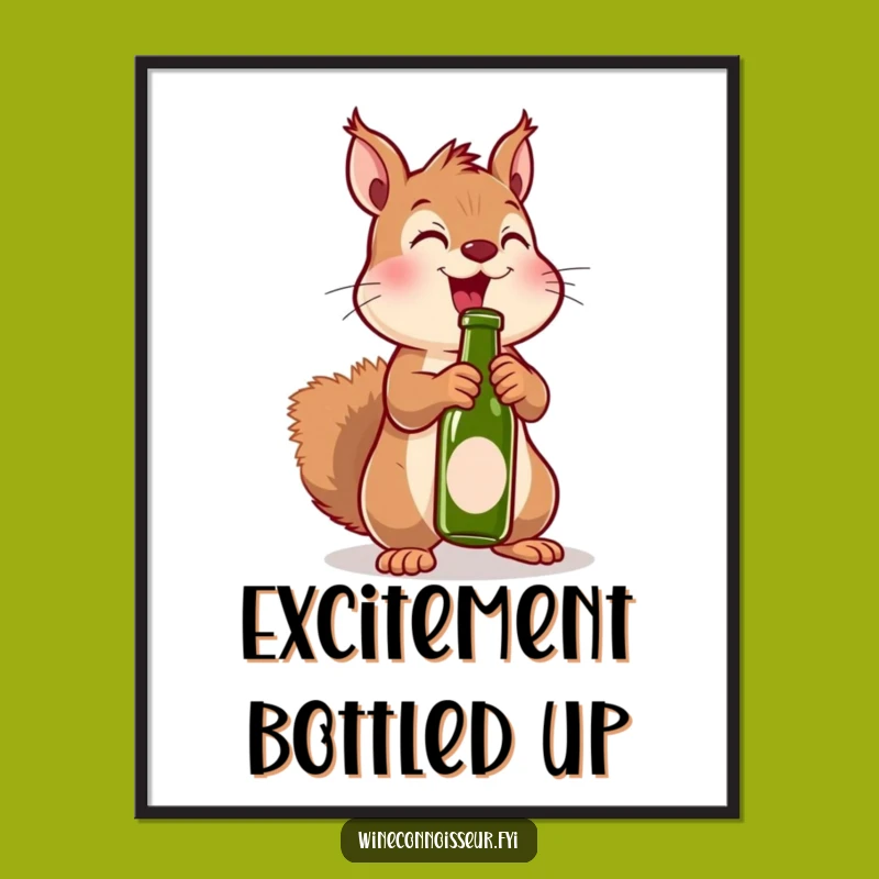 Funny Squirrel Bottle Digital Art: Excited Uncorking for Instant Party Decor