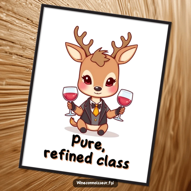 Funny deer digital art print of a dignified character holding a wine glass with a reserved smile, for instant elegant decor.