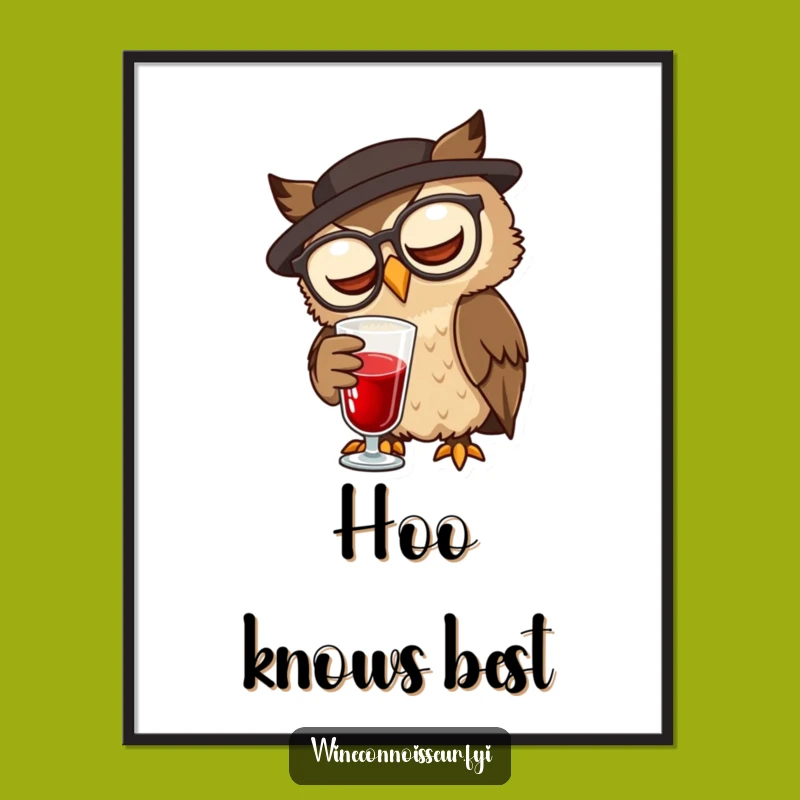 Funny Owl Sommelier Digital Art: Wise Character Instant Download Print
