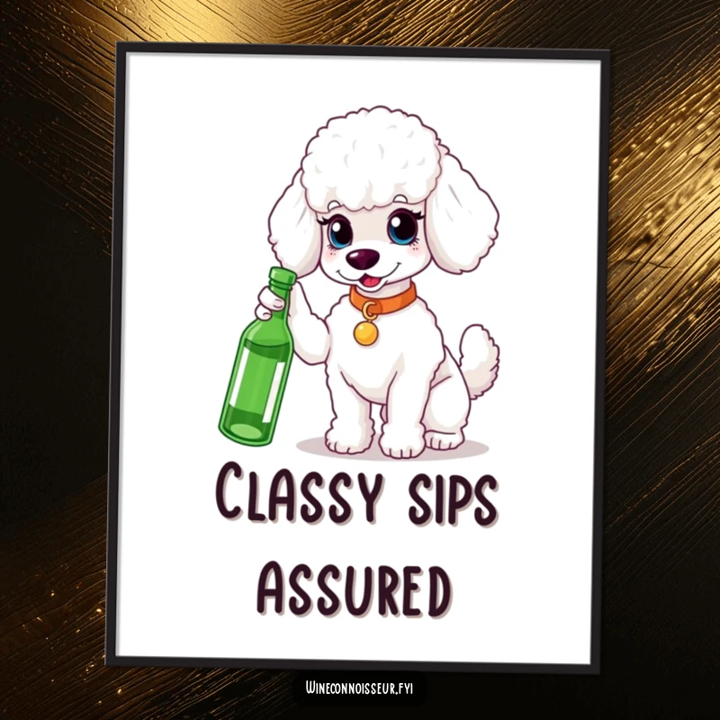 Funny white poodle digital art print, sophisticated gesture, instant download, elegant wall decor, a chic and funny gift.