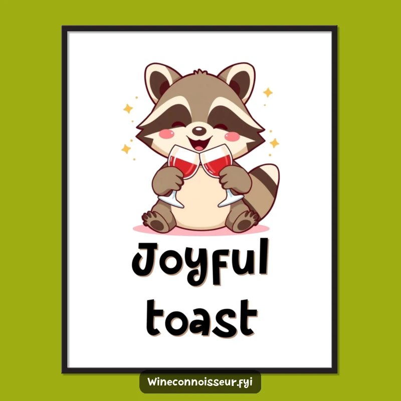Funny Kawaii Raccoon Wine Toast Digital Art: Instant Festive Decor, Gift