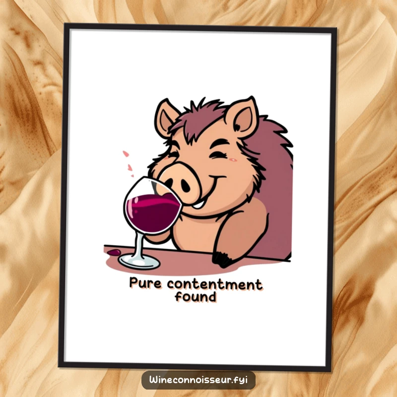 Funny boar digital art print of a jovial character contentedly sipping from a substantial wine goblet, for instant cheerful decor.