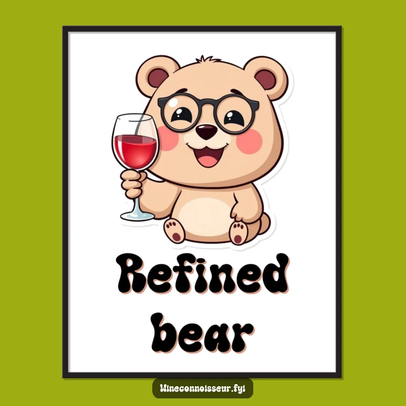 Funny Bear Monocle Digital Art: Elegant Wine Lover Print Gift