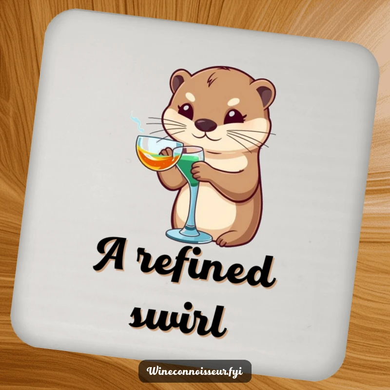 Funny otter drink coasters with a sophisticated otter character swirling a glass, bringing an elegant and protective touch.