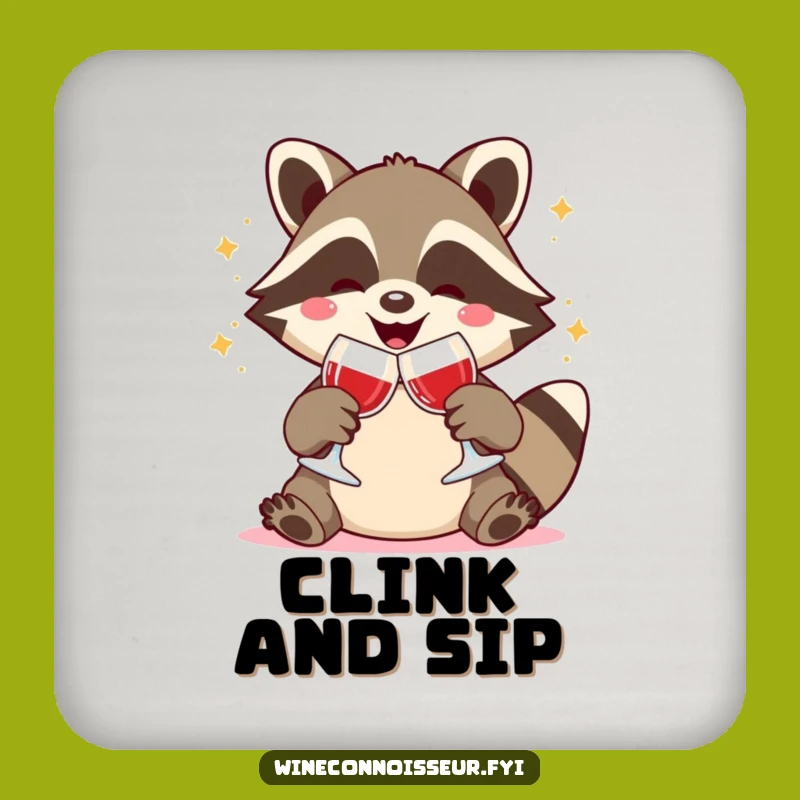 Funny Kawaii Raccoon Wine Toast Coaster: Festive Surface Protection, Gift