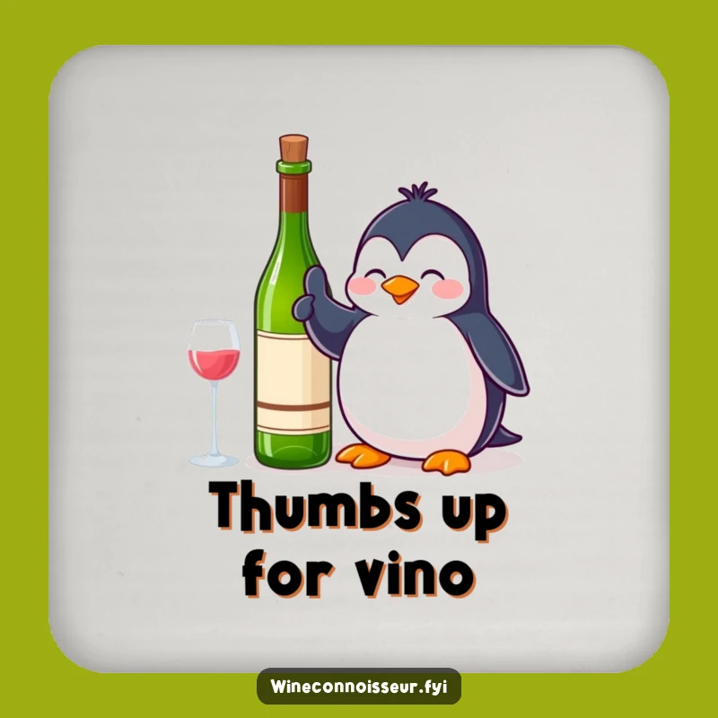 Funny Penguin Thumbs Up Wine Drink Coaster - Protect Surfaces with this Happy Funny Gift