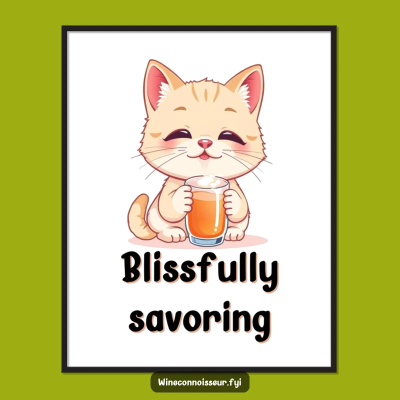 Funny Cat Art Poster: Blissful Sip Moment, Ideal Decor & Funny Gift