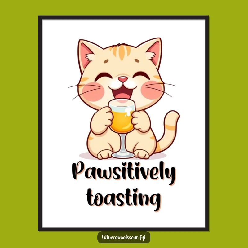 Funny Cat Toasting Poster - Delighted Cat Art, Celebration Decor