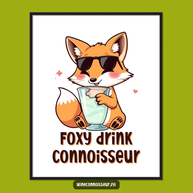 Funny Fox Wine Poster: Elegant Kawaii Art, Perfect Decor Gift