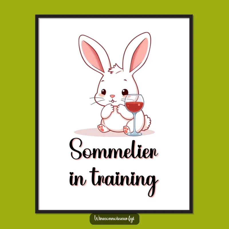 Funny Kawaii Rabbit Wine Pairing Poster - Artistic & Hilarious Wall Decor