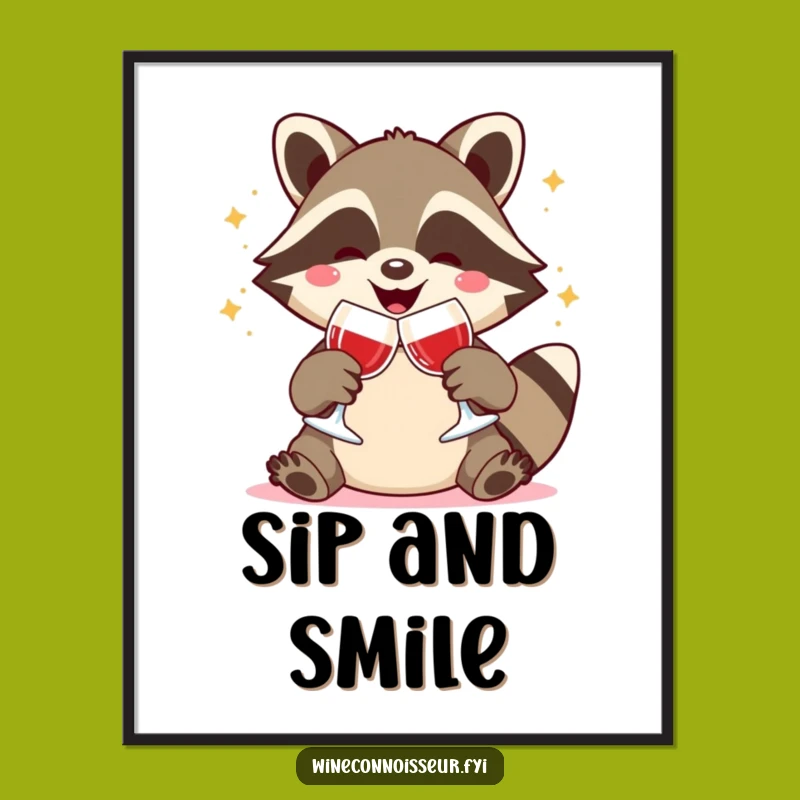 Funny Kawaii Raccoon Wine Toast Poster: Festive Wall Art, Perfect Decor