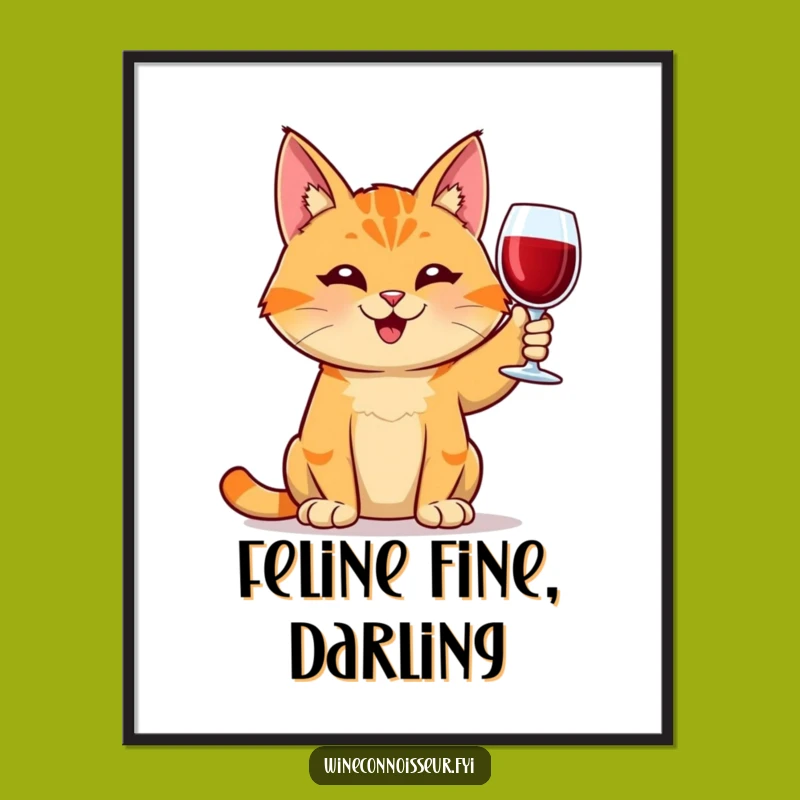 Funny Orange Tabby Cat Wine Art Poster - Whimsical Wall Decor for a Laughing Home