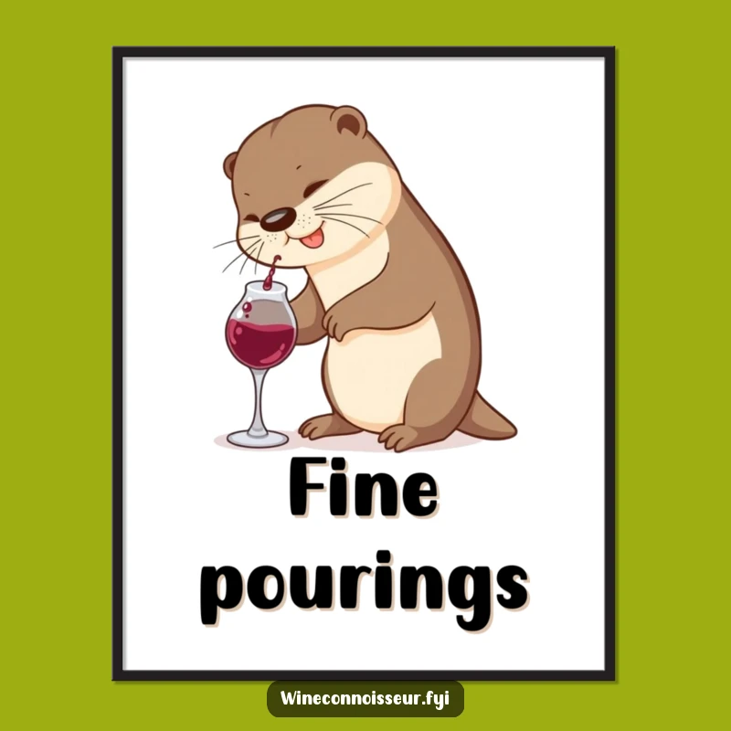 Funny Otter Wine Art Poster: Hilarious Animal Decor for a Playful Home