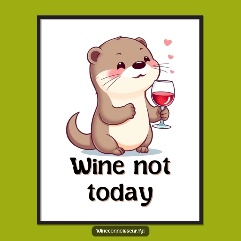 Funny Otter Wine Poster: Elegant Kawaii Art, Perfect Decor Gift