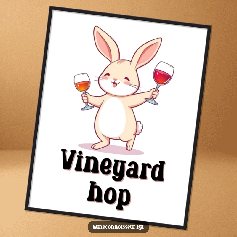 Funny Poster: A joyful rabbit performing a waltz with a wine glass, embodying elegant movement and festive cheer.