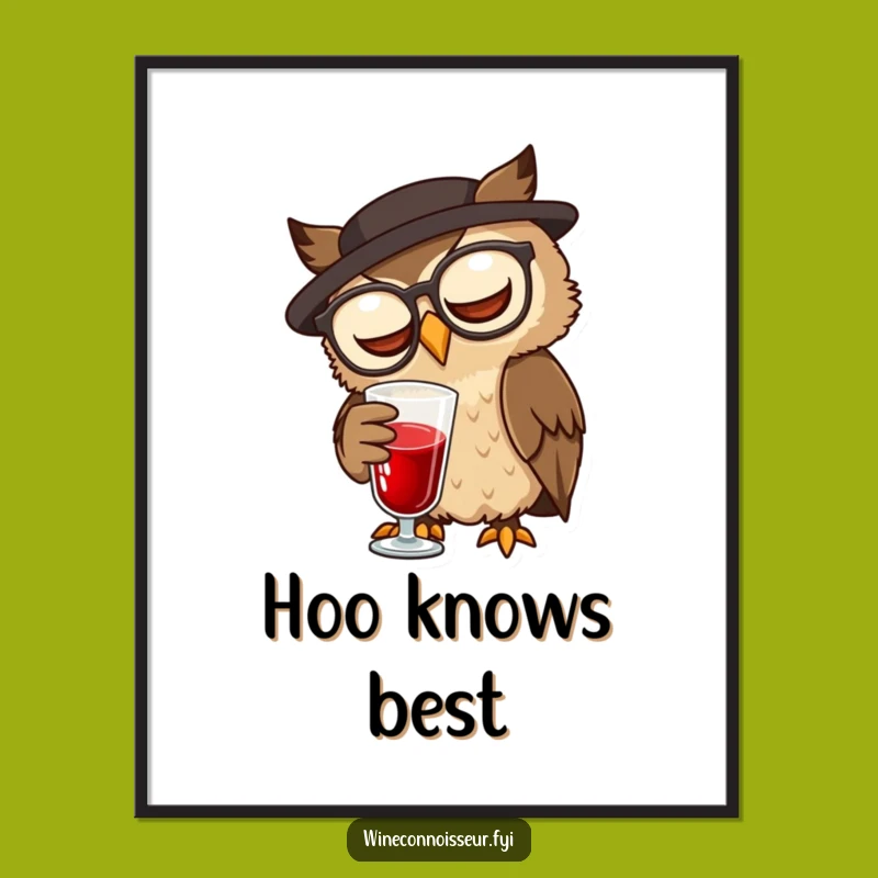 Funny Owl Sommelier Poster: Wise Spectacled Character Wall Art