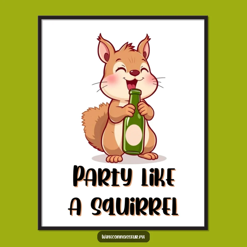 Funny Squirrel Bottle Poster: Excited Uncorking Art for Celebration Decor