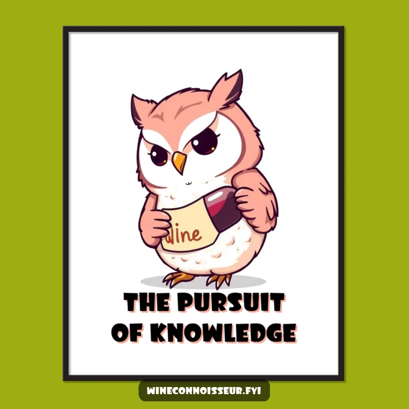 Funny Kawaii Owl Wine Poster: Determined Scholar, Intellectual Wall Art Gift