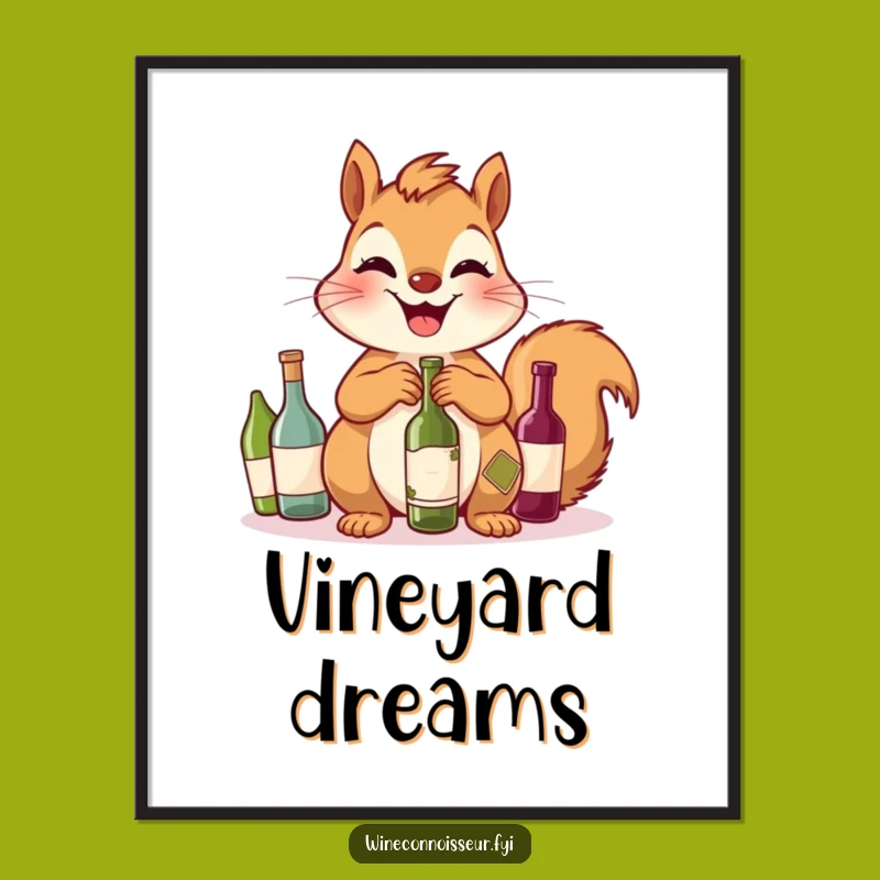 Funny Squirrel Wine Art Poster: Whimsical Decor for a Playful Space