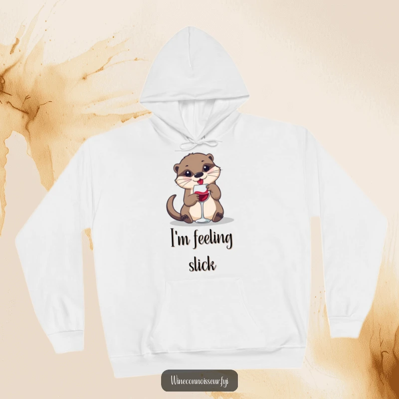 Warm and funny hoodie featuring a playful otter swirling wine in a small glass, offering cozy and cheerful vibes.