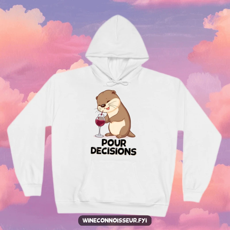 Funny Otter Hoodie: A cute otter comically tries to pour wine from a small decanter, embodying playful clumsiness and charm.