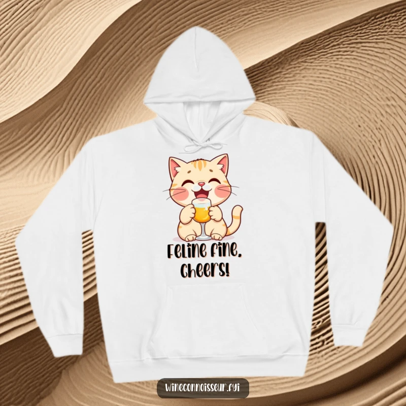 Funny cat hoodie with a delighted cat character toasting with a miniature glass, offering warmth and a celebratory, joyful feel.