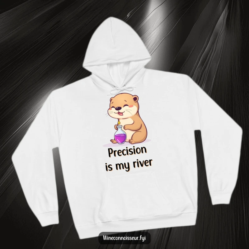 Funny hoodie featuring a content otter carefully decanting a small liquid drop, embodying tranquility and warmth.