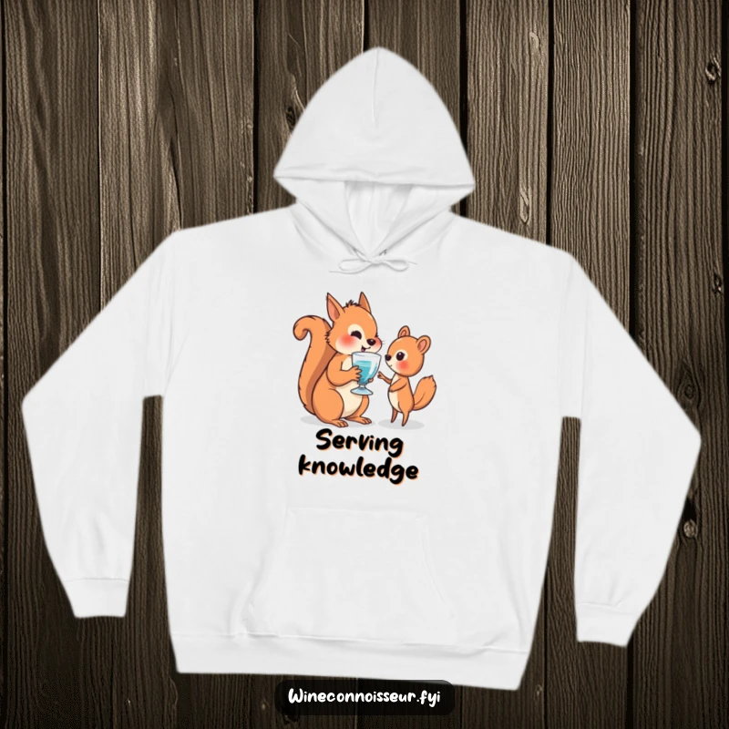 Funny hoodie featuring a wise squirrel offering a glass to a friend, embodying warmth, generosity, and a touch of humor.