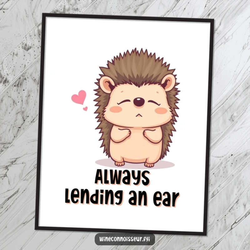 Funny Free Printable Wall Art: A content hedgehog listens intently, portraying a scene of peaceful understanding.