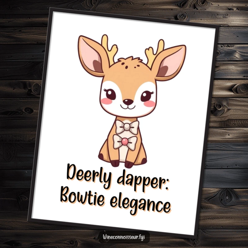 Funny Free Printable Wall Art: Sophisticated Kawaii deer wearing a tiny bowtie, elegant and charming downloadable art.