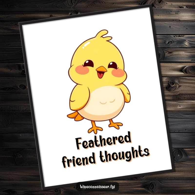 Funny Free Printable Wall Art: A joyful yellow bird with a pleased expression nods thoughtfully.