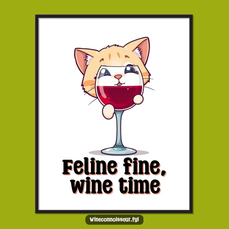 Funny Free Printable Wall Art: Cat & Wine Glass, Humorous Downloadable Decor