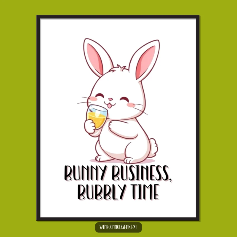 Free Printable Funny Rabbit Wall Art: Kawaii Champagne Toast - Downloadable Decor!