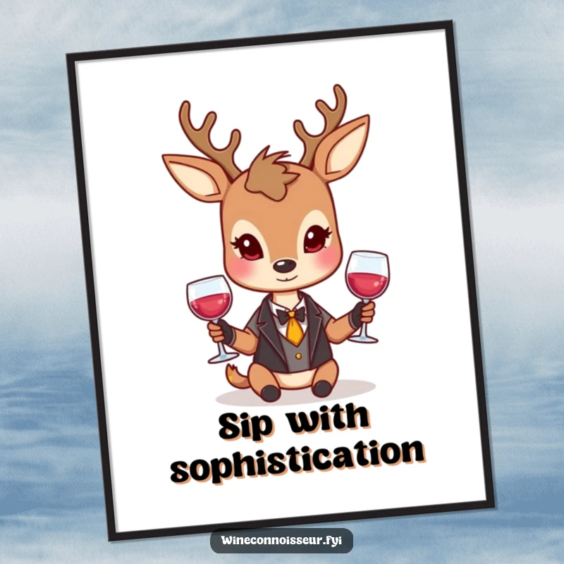 Funny Free Printable Wall Art: An elegant deer character holding a wine glass, exuding sophistication and quiet humor.